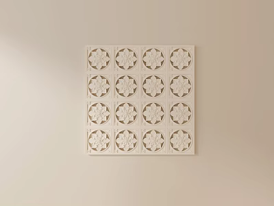 Intricate Carved Wall Decor With Square Panel Of 16 Small Floral Patterned Squares 3d model