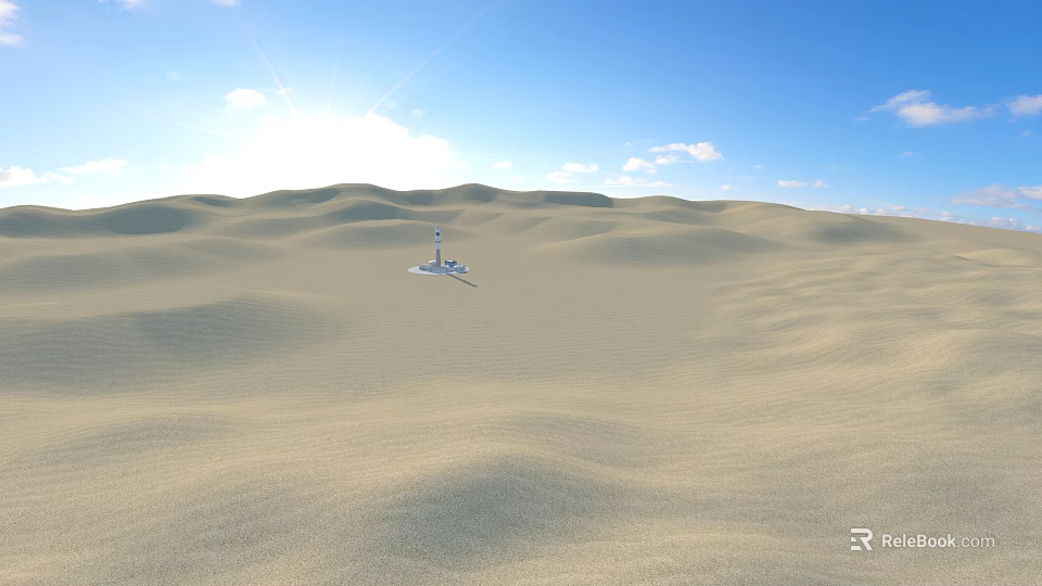 Vast Desert Landscape With Rolling Sand Dunes Under Bright Sunlight And Blue Sky 3d model 