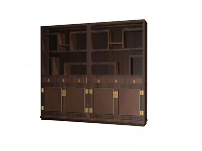 Elegant Dark Wood Wine Cabinet With Multiple Shelves And Gold Accents 3d model