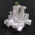 White Geometric Stone Structure With Layered Platforms Small Tree And Purple Plants