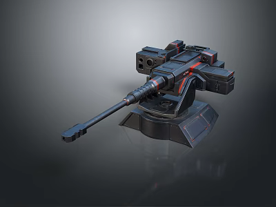 Mechanical Weapon Turret With Long Metallic Barrel Mounted Base And Red Accents 3d model Mechanical Weapon Turret With Long Metallic Barrel Mounted Base And Red Accents 3d model