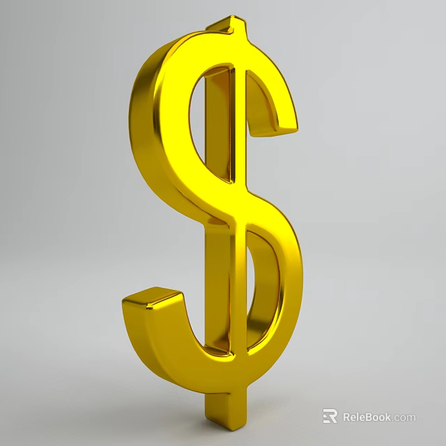 Golden Dollar Sign Wall Decor for Modern Home Interior Decoration 3d model 