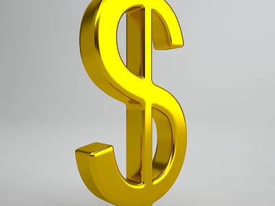 Golden Dollar Sign Wall Decor for Modern Home Interior Decoration 3d model
