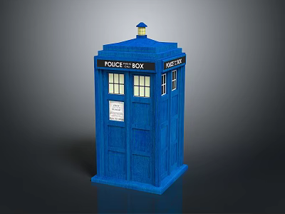 Classic Blue Police Box Structure With Top Light Windows And Sign 3d model