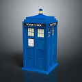 Classic Blue Police Box Structure With Top Light Windows And Sign