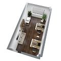 Modern Office Interior With Wooden Slat Ceiling White Walls Windows Plants Desks Computers And Sofa 3d model