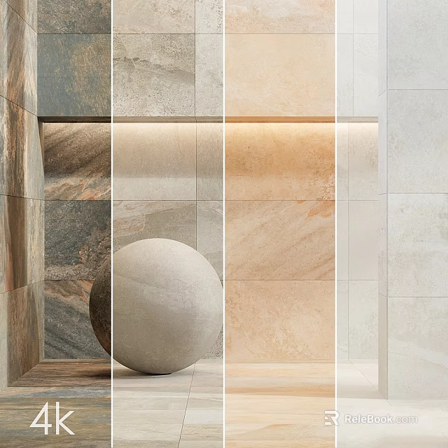 Stone Components Featuring Textured Surfaces Various Colors For Interior Walls And Sphere 3d model 