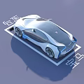 BMW Streamlined Electric Car Parked In Branded Parking Spot With White Body Blue Accents
