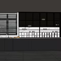 Modern Kitchen Interior With Dark Cabinets Glass Door Upper Cabinets And Window Blinds