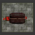 Traditional Stall With Red Canopy Purple Cushion And Hanging Red Lanterns On Stone Slab Base
