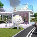 Colorful Circular Children's Play Area With Trees Slide And Kids Playing On Lawn