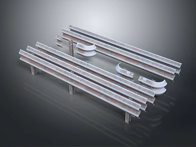 Heavy Duty Metal Guardrail Structural Components With Reflective Surfaces And Solid Construction 3d model