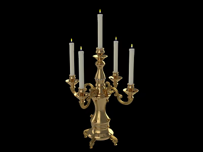 Elegant Brass Candelabra With Five White Candles And Classical Design 3d model