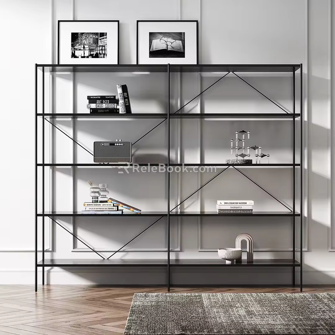 Modern Bookshelf Iron Storage Rack 3d model