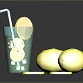 Modern drink lemon slices lemon drink bottle 3d model