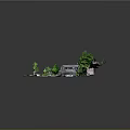 Modern Architectural Model Scene With Buildings Trees Parking Lot And Vehicles