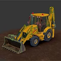 Yellow Backhoe Loader Featuring Red Warning Lights Front Bucket And Large Tires 3d model