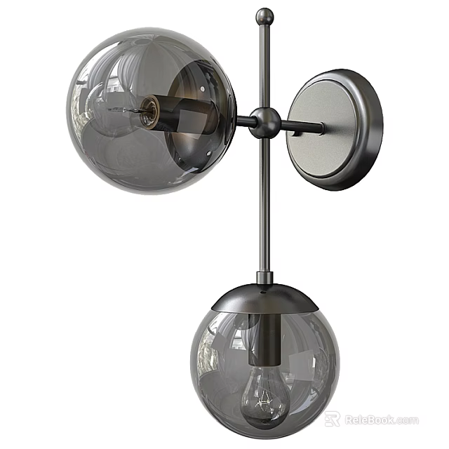 Modern Wall Sconce With Double Glass Globes And Metal Bracket Design 3d model 