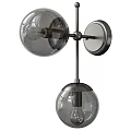Modern Wall Sconce With Double Glass Globes And Metal Bracket Design