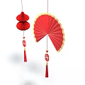 Red Hanging Ornaments With Lantern And Fan Shapes And Fortune Character Tassels