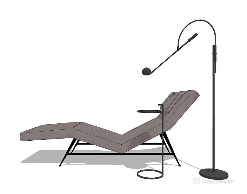 Modern Upholstered Lounge Chair With Black Metal Frame And Floor Lamp In Indoor Relaxation Space 3d model 