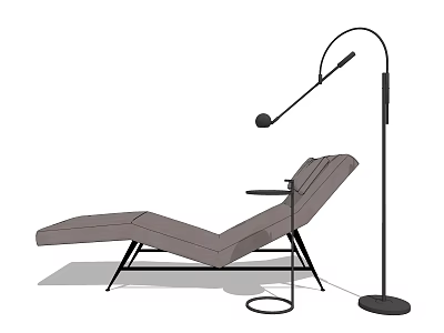 Modern Upholstered Lounge Chair With Black Metal Frame And Floor Lamp In Indoor Relaxation Space 3d model
