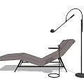 Modern Upholstered Lounge Chair With Black Metal Frame And Floor Lamp In Indoor Relaxation Space