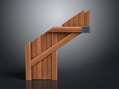 Wooden Staircase Structure With Carved Handrail And Detailed Wooden Planks Design 3d model