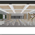 Modern School Classroom Interior With Smart Board Student Desks Bookshelves And Wooden Ceiling