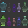 Blue and White Chinese Ceramic Vessels With Traditional Patterns And Various Shapes