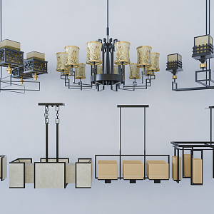 New Chinese Chandelier Metal Chandelier Combination 3d model