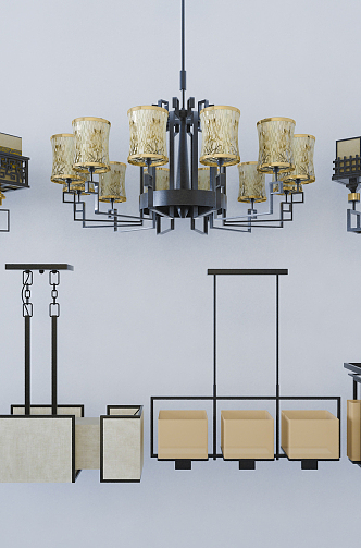 New Chinese Chandelier Metal Chandelier Combination 3d model