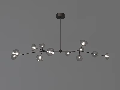 Stylish Modern Branch Chandelier with Transparent Glass Bulbs and Metal Frame 3d model