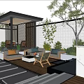 Modern Courtyard Garden Design With Outdoor Furniture Green Plants Lighting And Stone Paving