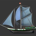 Sailboat Model With Blue Sails Green And White Hull And Flag On Mast