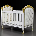 White Baby Crib With Gold Decorative Accents And Carved Headboard Design