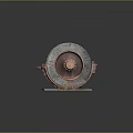 Rusted Vintage Mechanical Gear Shaft With Multiple Metal Components On Industrial Base
