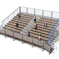 Public Facility Metal Bleachers With Blue Railings Steps And People In Use