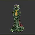 Elegant Black Evening Dress With Orange Sash And Matching Gloves For Formal Events