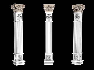 Classical Roman Columns With Ornate Carved Details And White Stone Design 3d model