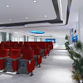 School Modern Auditorium With Red Seats Large Screens Modern Lighting And Marble Floor
