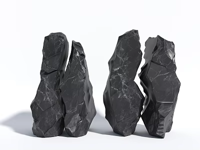 Decorative Black Rockery Stones With Natural Marble Texture For Garden Landscaping 3d model