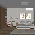 Modern Bedroom Interior Design With Wooden Bed Frame And Decorative Wall Art