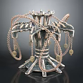 Ornate Decorative Equipment with Silver Body Intricate Structure Copper Chains and Golden Lantern Decorations