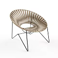 Modern Single Chair With Curved Wooden Slats Circular Cutout And Black Metal Legs