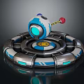 Mechanical Character Hovering Device Featuring Blue White Design Circular Base And Glowing Core 3d model