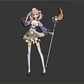 Anime Character Collectible Figure With Pink Hair Purple Outfit And Decorative Staff