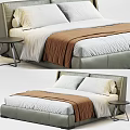 Modern Double Bed Interior With Leather Headboard White Sheets Brown Blanket And Side Nightstand 3d model
