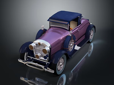 Vintage Purple And Dark Blue Convertible Car With Classic Grille And Round Headlights 3d model