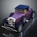 Vintage Purple And Dark Blue Convertible Car With Classic Grille And Round Headlights